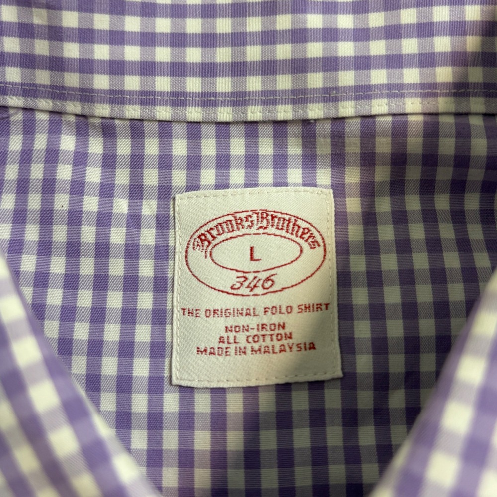 Brooks Brothers 346 Mens Large Purple Gingham Non-Iron Cotton Button Down Shirt - Picture 5 of 9